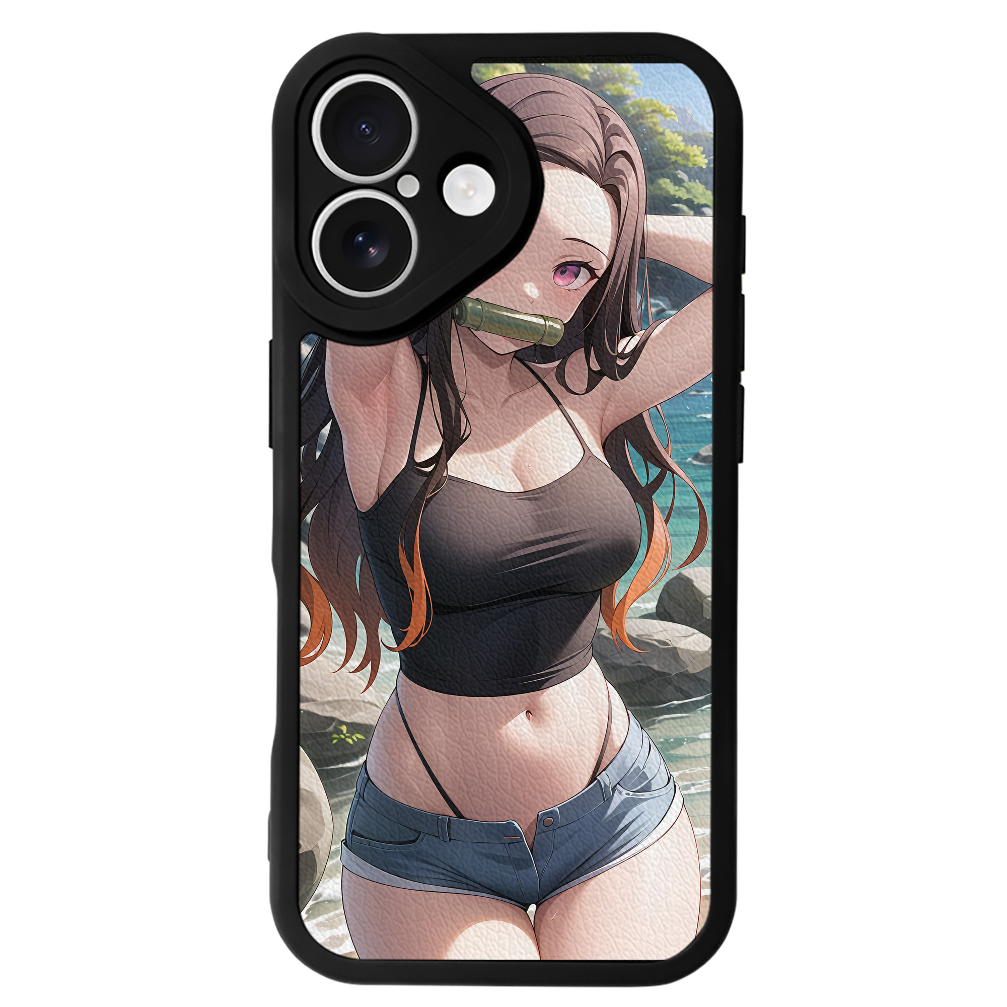 （画像用） 鬼滅の刃（きめつのやいば）竈門 禰󠄀豆子／かまど ねずこ Kamado Nezuko 【iPhone 16シリーズ対応】シリコンスマホケース（レザー調） 材質：シリコン